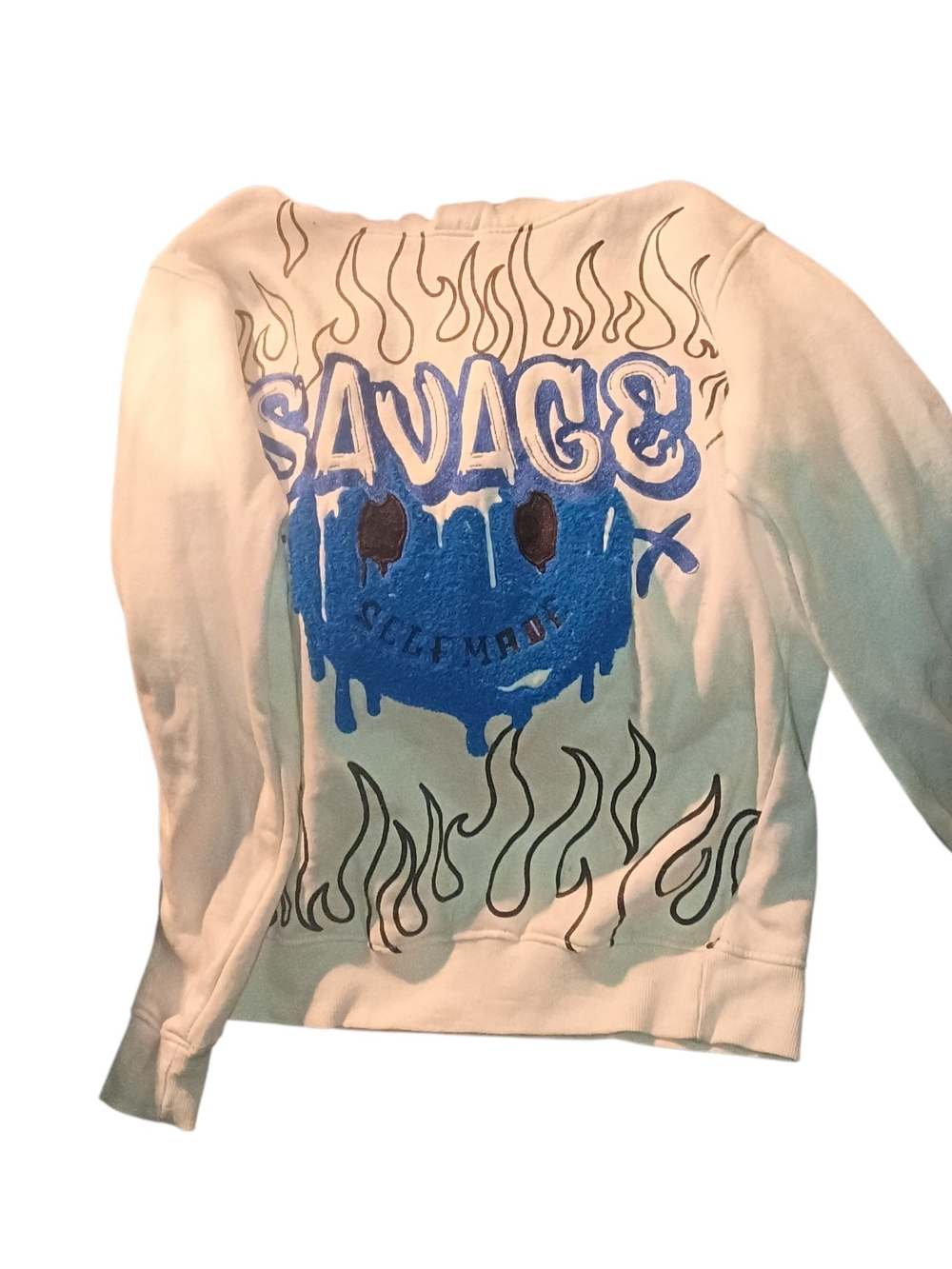 Trac Cream Sweatshirt with Blue Graphic 'SAVAGE'